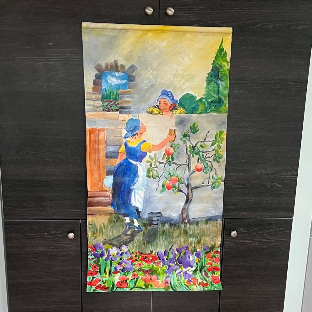 Original Acrylic on Canvas Wall Hanging by Ruth Hansen Summer Gossip